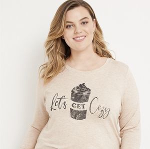 Maurices Pajama Top "Let's get comfy" Coffee theme. 1x. NWT